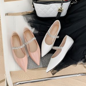 2022 Summer Fairy Style Rhinestone Flat Shoes for Women, Pointed Toe Slip On Low Heel