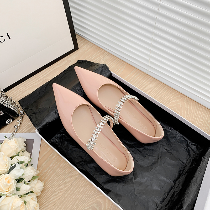 2022 Summer Fairy Style Rhinestone Flat Shoes for Women, Pointed Toe Slip On Low Heel - Image 4
