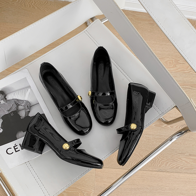 2022 New Spring French Style Mary Jane Shoes for Women Round Toe Thick Heel Slip On - Image 2