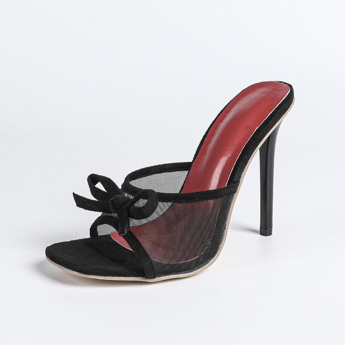 Color Block Bow Open Toe High Heel Slippers Sexy Strap Dress Thin Heel Women Sandals - Image 5