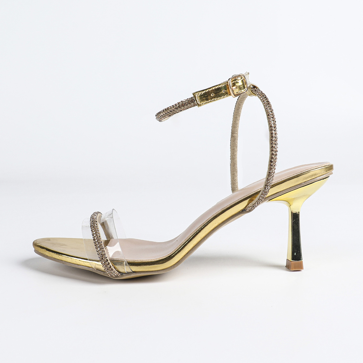 Gold Rhinestone Ankle Strap Stiletto Heel Sandals Sexy Fairy Style Dress Shoes for Women - Image 5