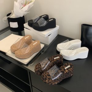 Women's Platform Wedge Slippers 2026 Summer Transparent Strap Comfortable Sandals
