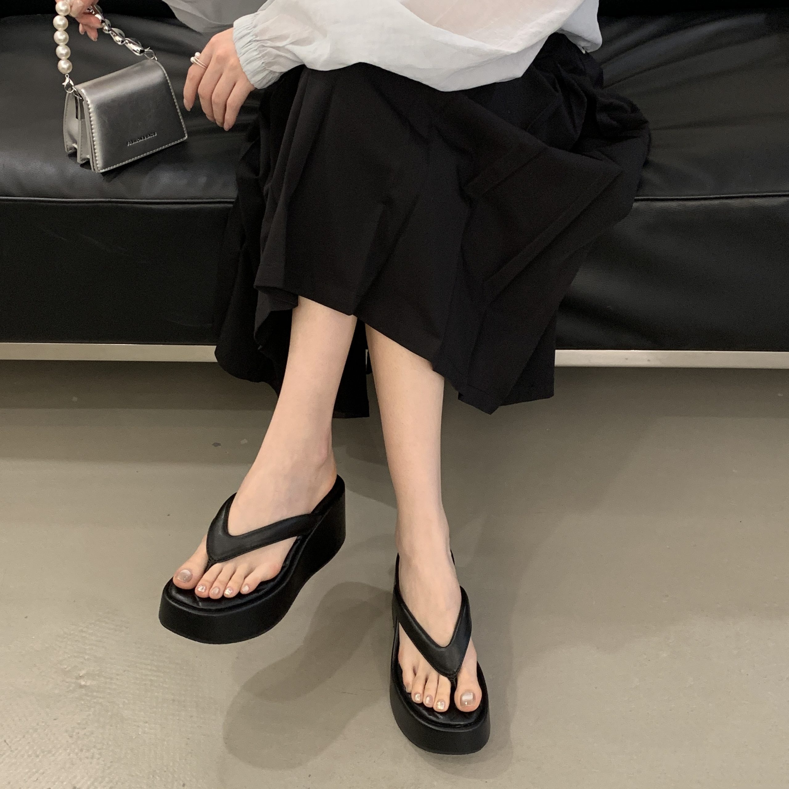 GUGUWU Women's Summer Wedge Slippers 2025 New Style High Heel Platform Thong Sandals - Image 3