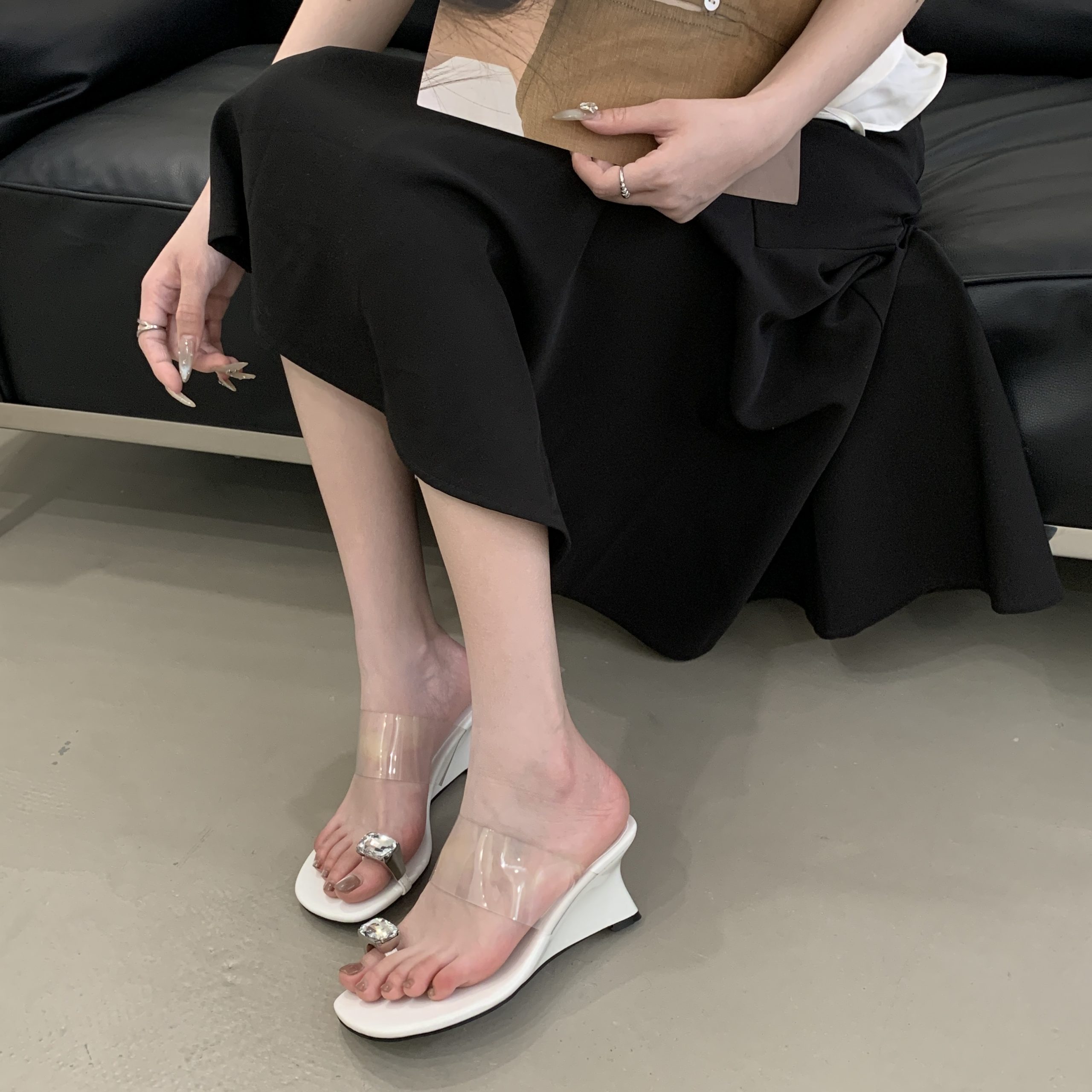 2026 Summer New Rhinestone Fashion Open Toe High Heel Platform Slippers for Women - Image 4