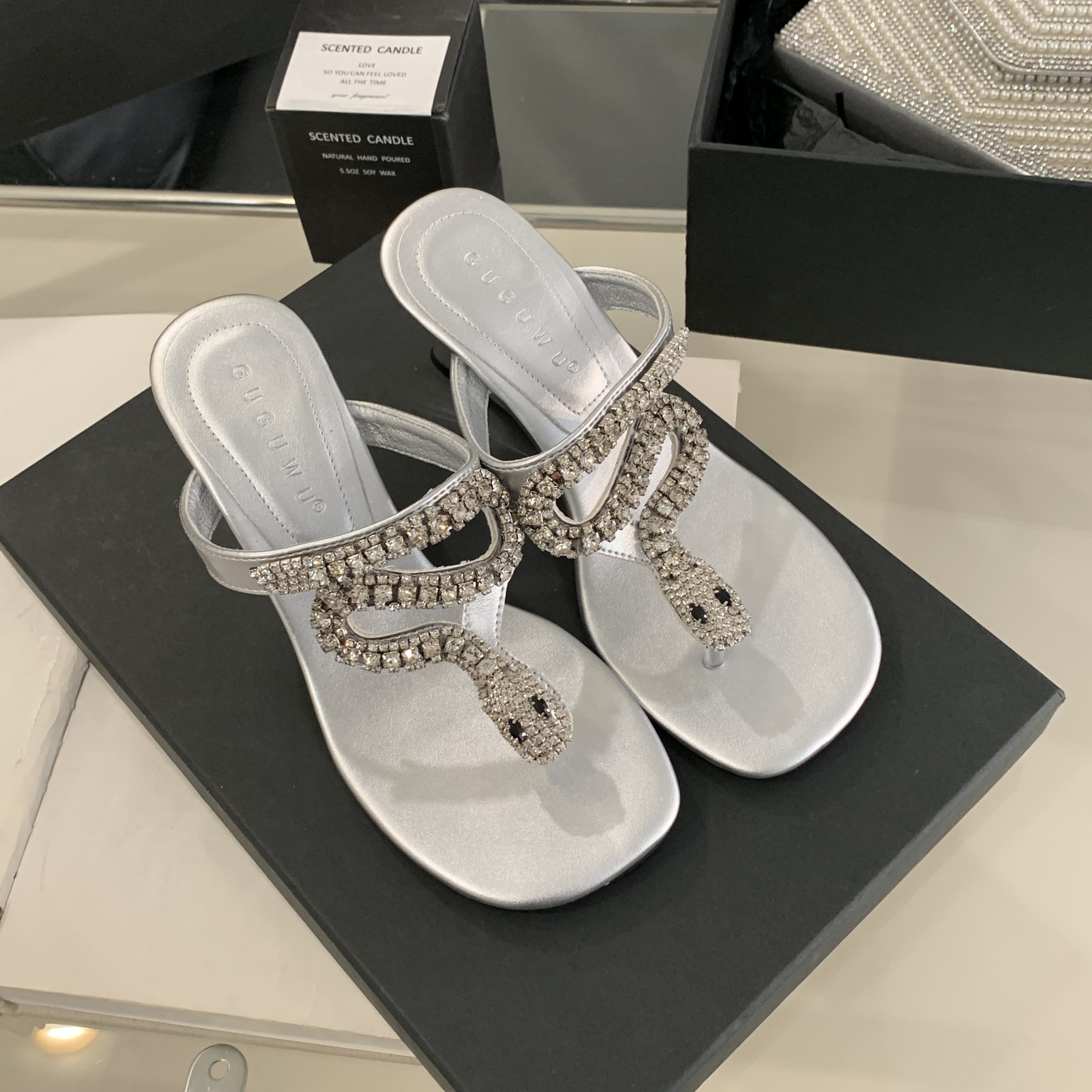 2026 New Rhinestone Snake Head Toe Thong Sandals French Open Toe Low Heel Slippers Women's Casual Shoes - Image 5