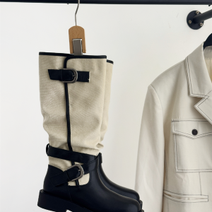 Black Color-Block Retro High-Top Riding Boots for Women Autumn Winter Belt Buckle Chunky Heel Slim Legs Over Knee Niche Tall Boots