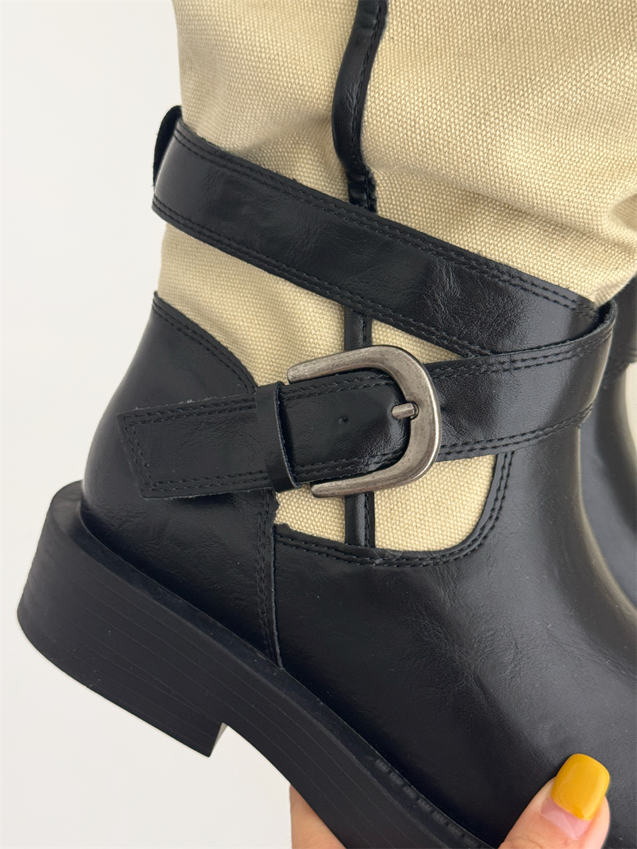 Black Color-Block Retro High-Top Riding Boots for Women Autumn Winter Belt Buckle Chunky Heel Slim Legs Over Knee Niche Tall Boots - Image 4