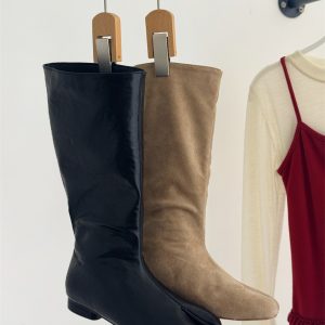 2026 New Winter Korean Style Split Toe Slim Mid Calf Boots Slip On Flat Martin Boots for Women